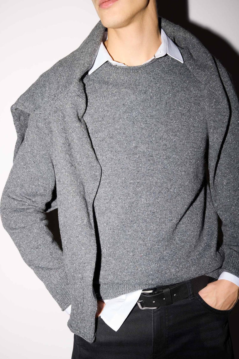 DeFacto Grey Man Standard Fit Crew Neck Knitwear Pullover Casual - Image 3